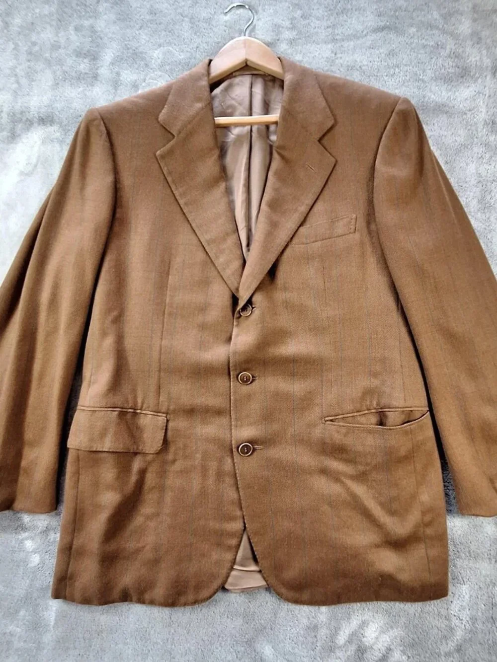 Luciano Barbera Sport Coat Mens EU 52 US 42 Brown Windowpane Cashmere Made Italy